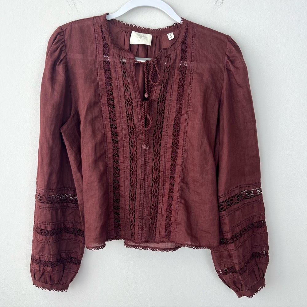 Doen Lace Peasant Burgundy Blouse